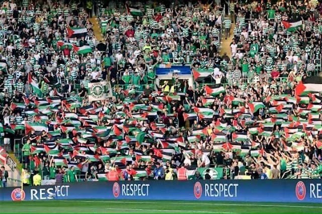 Penyokong Celtic FC Psiko Pemain² Kelab Bola Israel Dengan Bendera Palestin