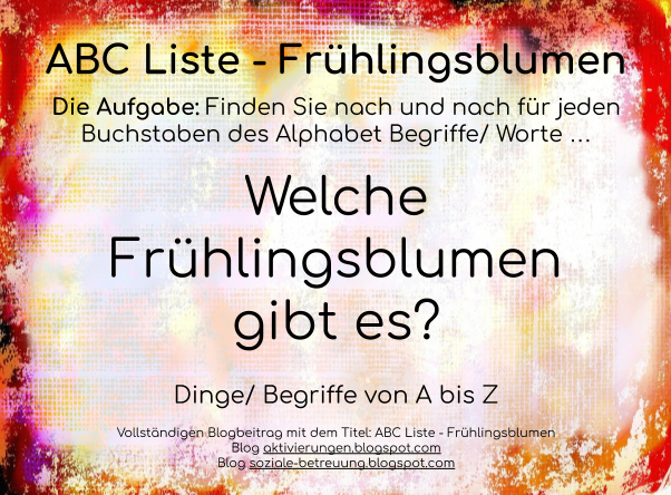 Aktivierungen Soziale Betreuung Abc Liste Frühlingsblumen