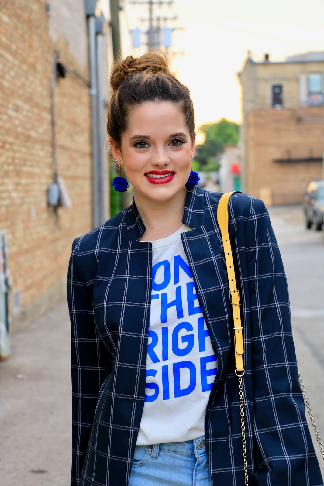Nyc fashion blogger Kathleen Harper's checkered blazer street style