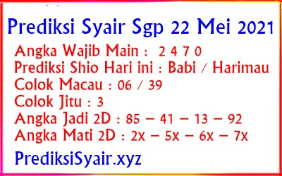 Prediksi Togel Sgp 22 Mei 2021