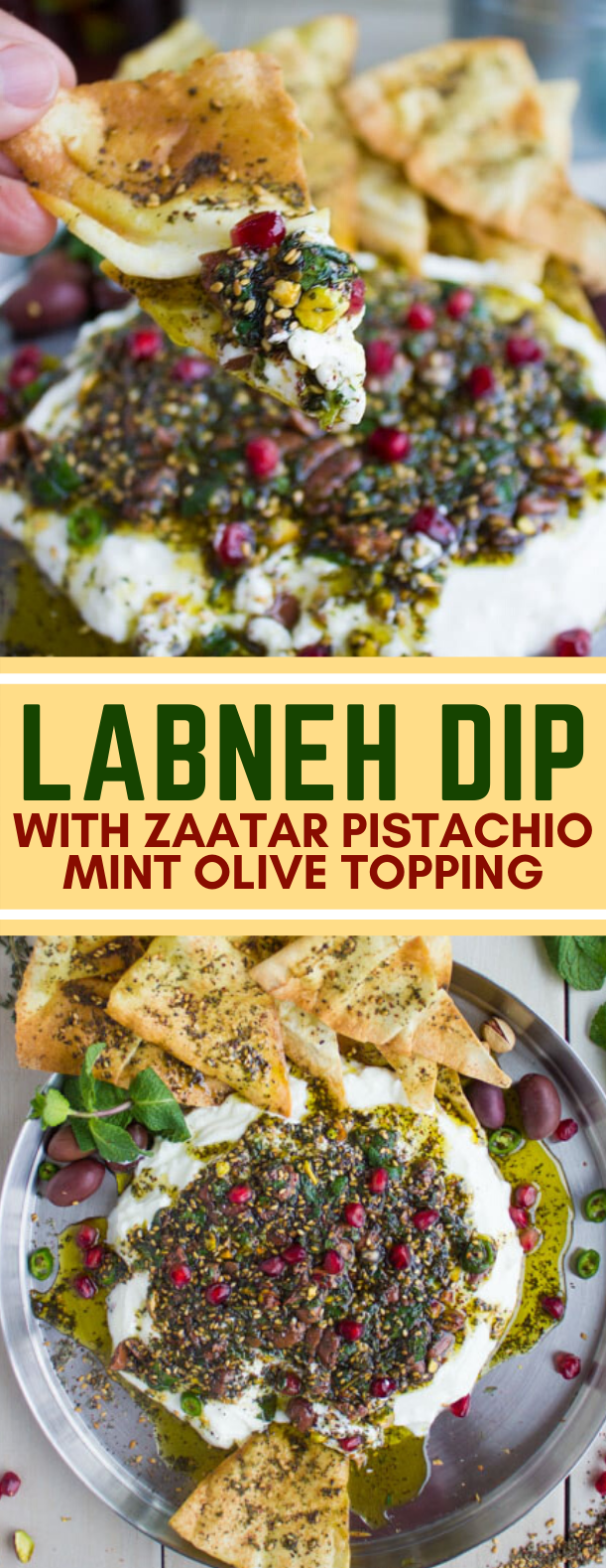 LABNEH DIP WITH ZAATAR PISTACHIO MINT OLIVE TOPPING appetizers brunch