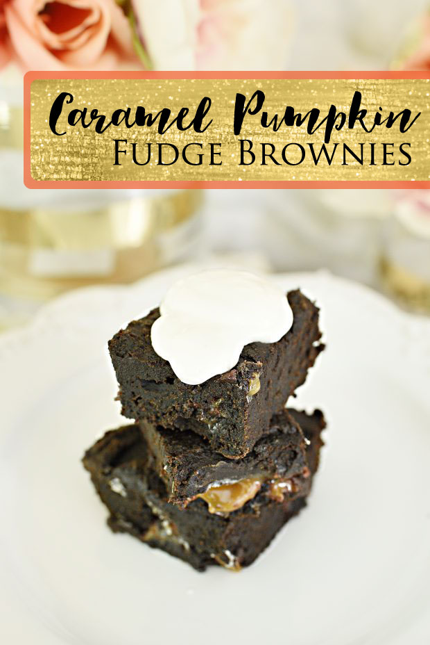 These three ingredient caramel pumpkin brownies are so easy and come out tasting like a decadent piece of fudge (with far less calories!)