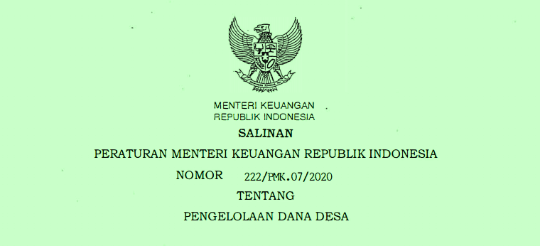 PMK Nomor 222 Tahun 2020 Tentang Pengelolaan Dana Desa