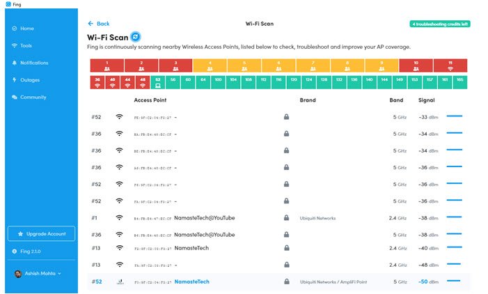 Force du signal Wifi de l'outil Fling