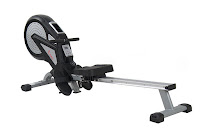 Sunny Health & Fitness SF-RW5623 Air Magnetic Rowing Machine, with dual resistance, LCD monitor displays workout stats, padded seat, nylon pull strap, non-slip grip handle