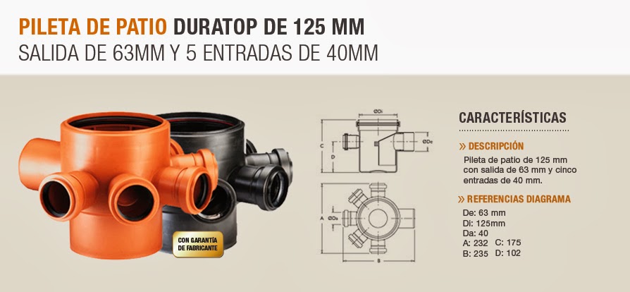 Pileta De Patio Duratop De 125 Mm, 5 Entradas De 40mm | Sanitarios