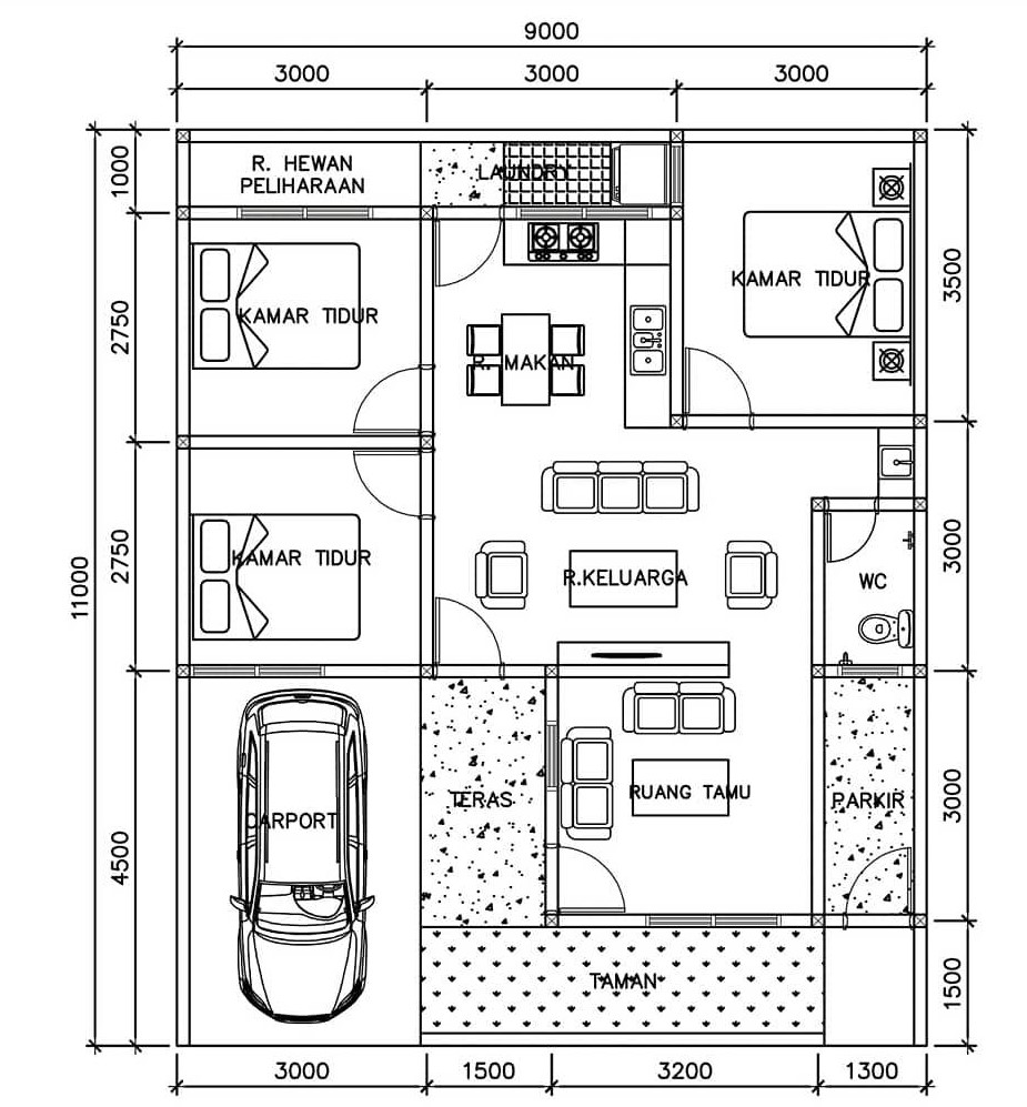 Desain Dan Denah Rumah Tema Abu Putih Dengan Ukuran 9 X 11 M Terdapat 3 Kamar Tidur Homeshabbycom Design Home Plans