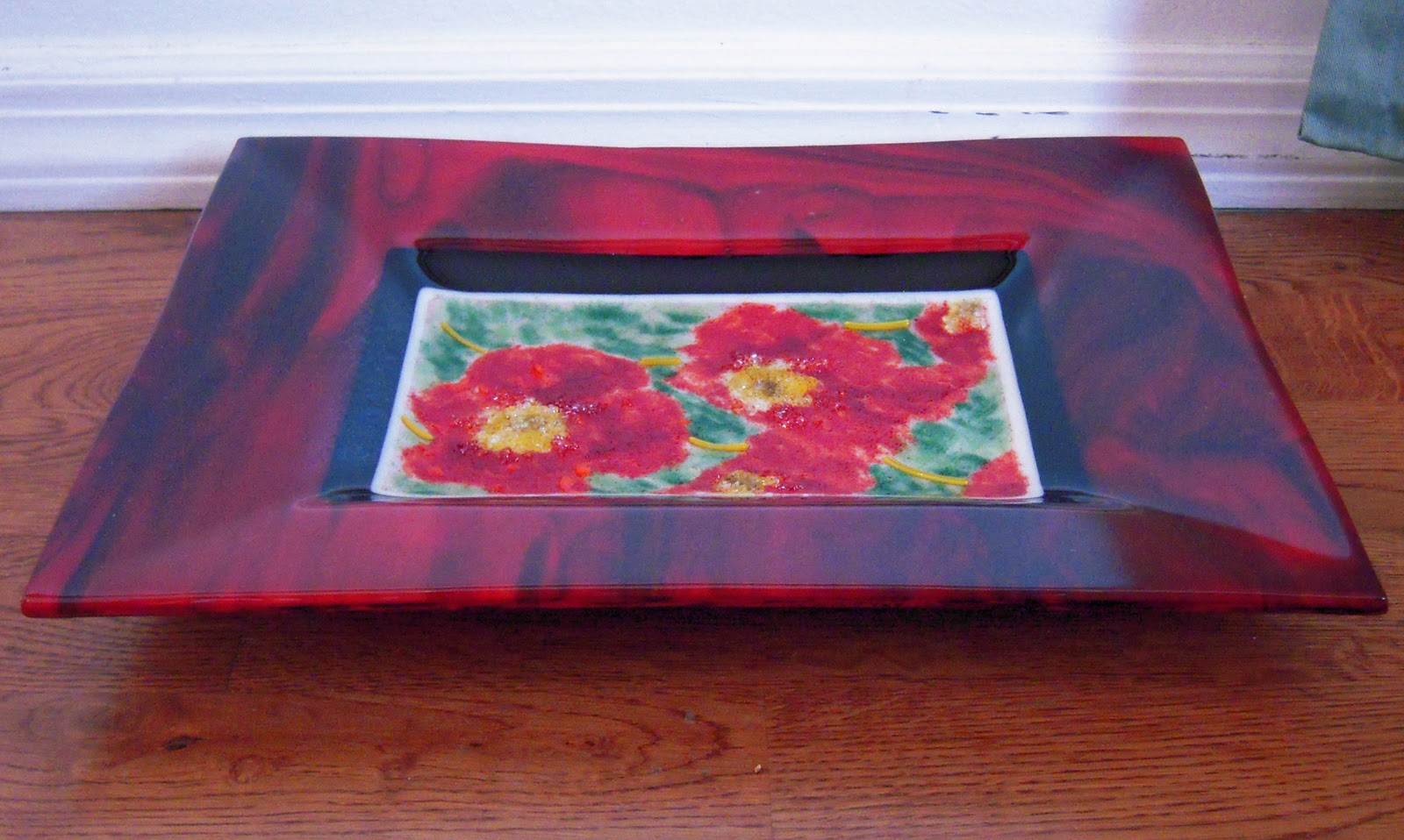 Paper painting Red Light  Glass Studio:  with Opal glass and slumping Aspen Glass Frit Photo  before