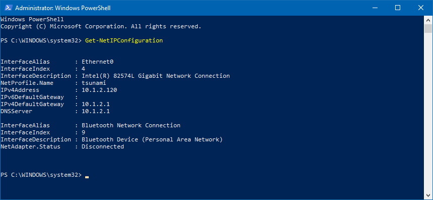 powershell get netipconfiguration