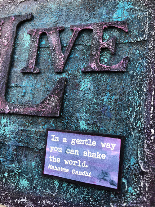 Textured MDF panel featuring PaperArtsy quote stamps by Alison Bomber