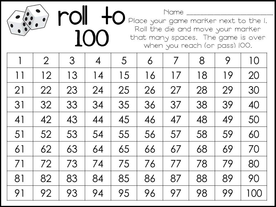 Roll To 100 Free Printable