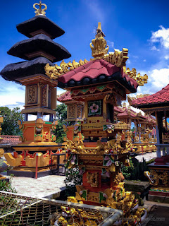 Gold Color Ethnic Balinese Shrines In The Middle Of The Temple At Patemon Village, North Bali, Indonesia