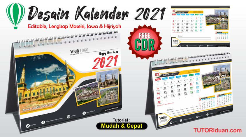  Desain  Kalender  Duduk 2021  dengan CorelDraw Free CDR  