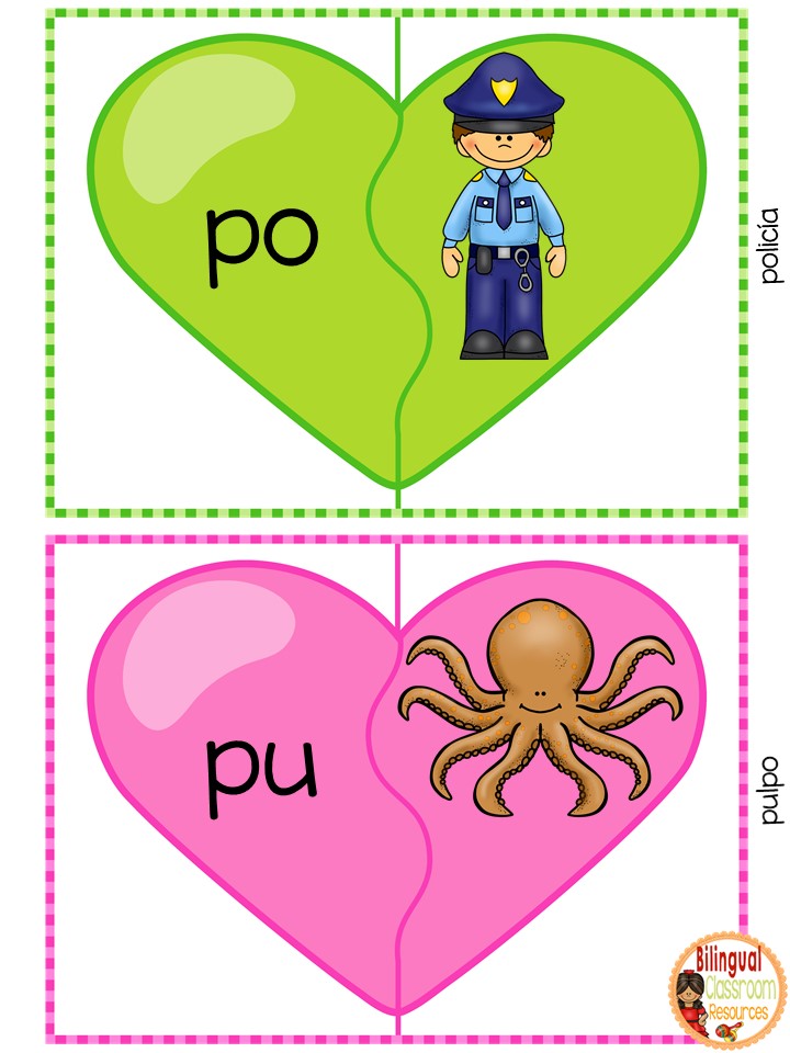 Valentine's Day  Beginning Syllable Puzzles in Spanish