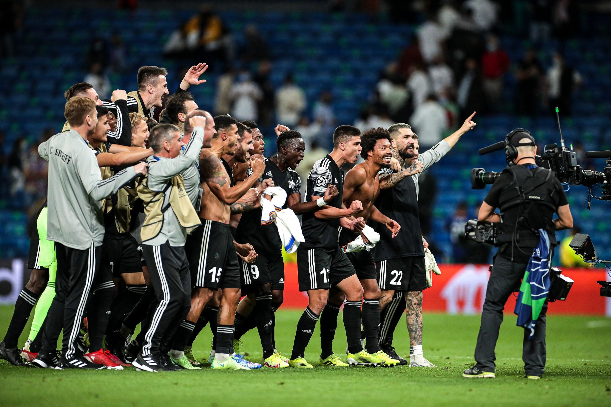 Sheriff Tiraspol's players celebrate after defeating Real Madrid in the Champions League