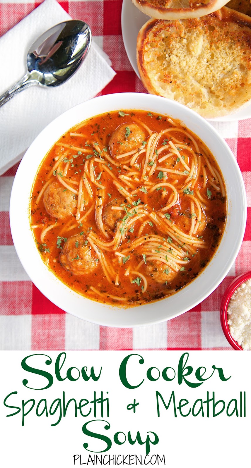 {Slow Cooker} Spaghetti and Meatball Soup Plain Chicken