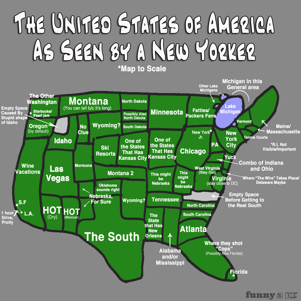 Marvelously Comical: United States Map (as seen by a New Yorker)