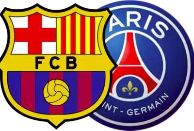 Análisis Barcelona vs PSG UCL 16-2-21 escudos de fc barcelona y psg