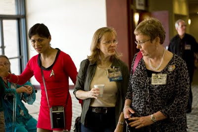 Marianne Dyson (center) and other participants of Apollocon 2011