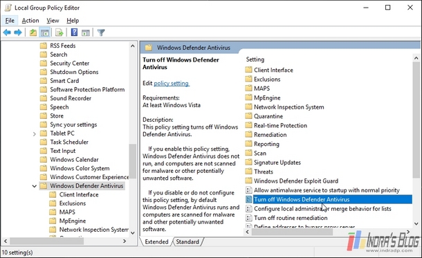 windows defender turned off by group policy vista