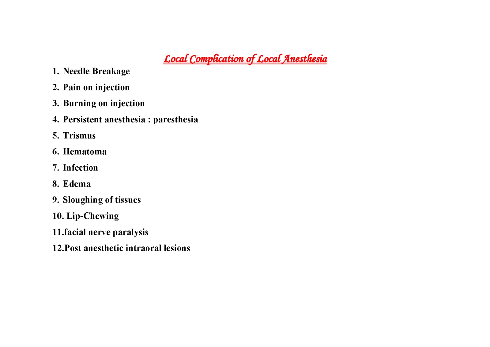 ODONTOS ACADEMY FOR CLINICAL DENTAL STUDIES Complications of Local