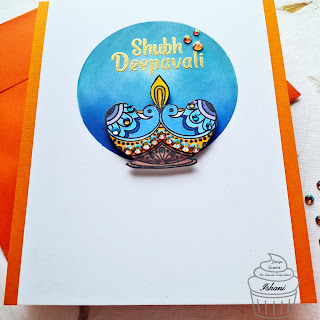 Crafty Meraki Happy Diwali stamp set, crafty Meraki sparkle embellishments Diya card fpr Diwali, Diwali crafts, Quillish
