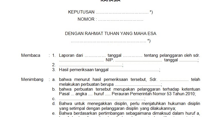 Contoh Surat Keputusan Hukuman Disiplin Pembebasan Dari