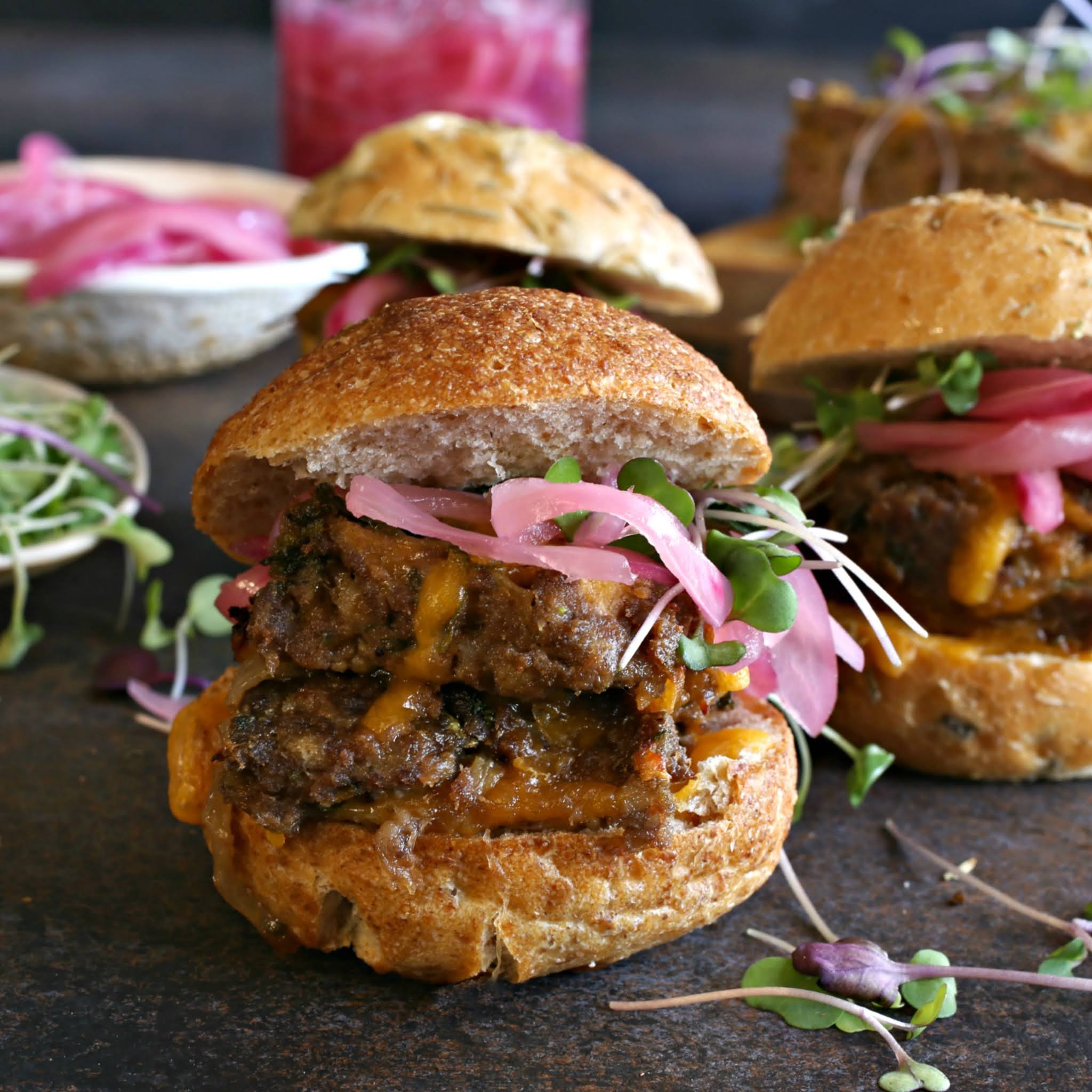 Cheesy Meatloaf Sliders with Pickled Red Onion