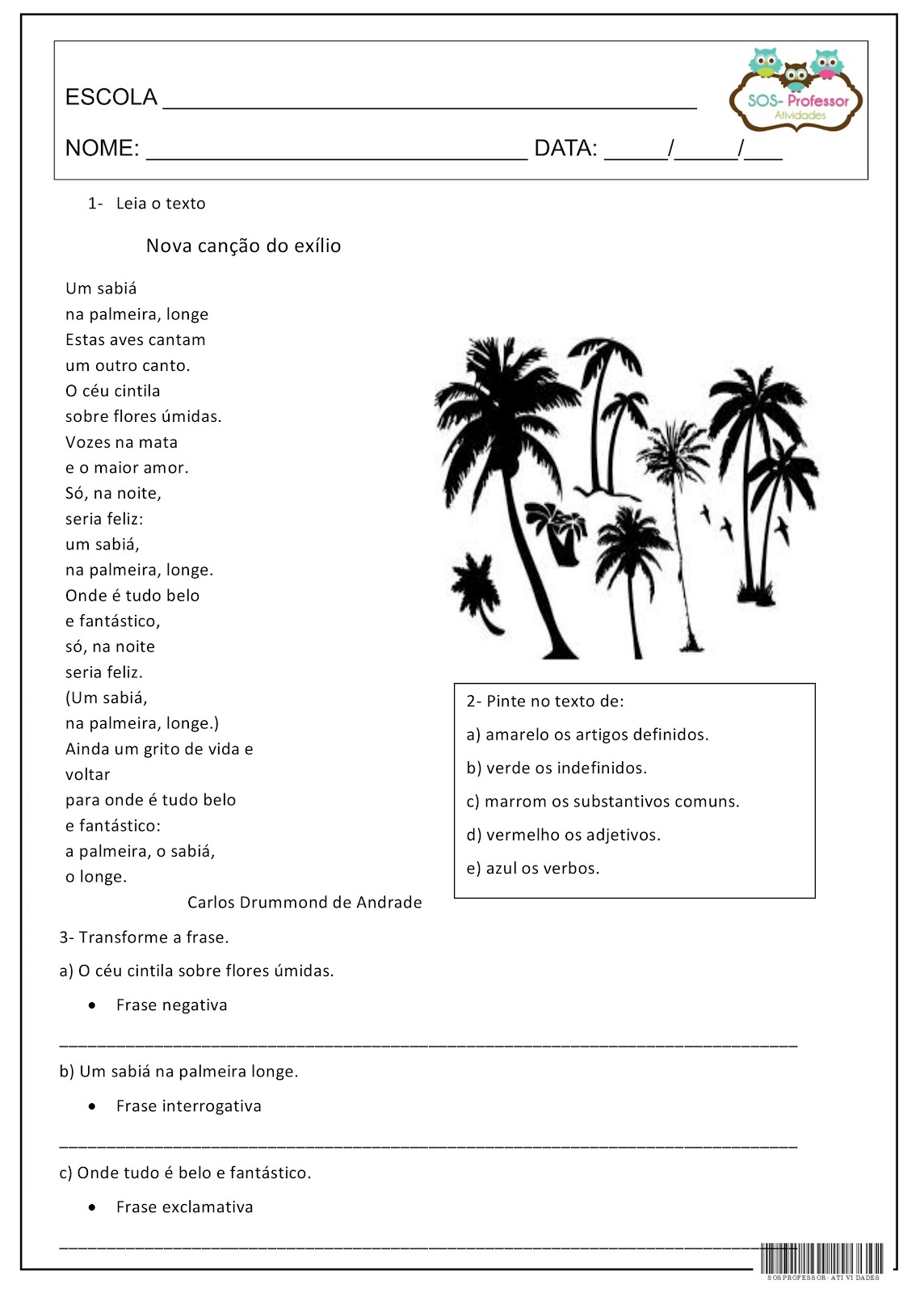 Atividades De Intertextualidade Canção Do Exílio EDUCA Atividades De Intertextualidade Canção Do Exílio EDUCA