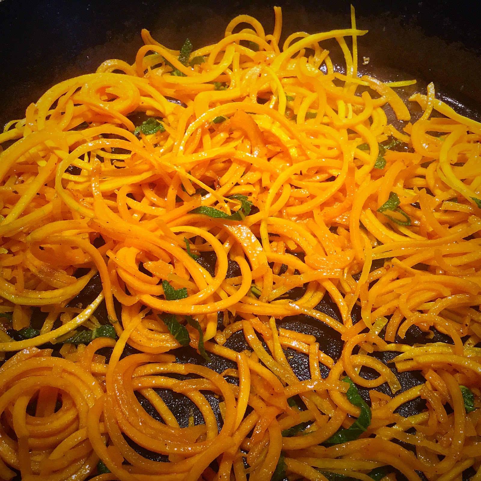 Diabetics Rejoice! Butternut Squash Noodles Topped with Sausage and