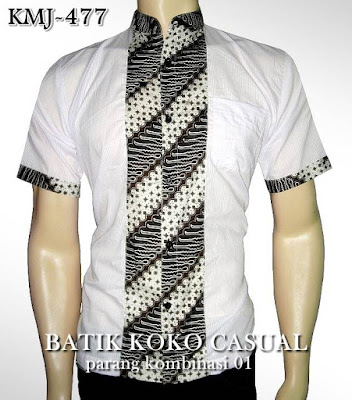 Desain Kemeja  batik  pria kombinasi  kain  polos  lengan 