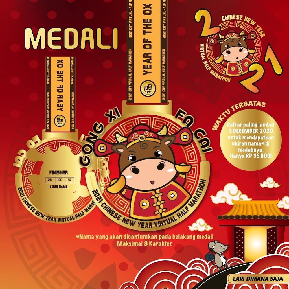 Medali 🔍 Chinese New Year Virtual Half Marathon • 2021 Medali - Chinese New Year Virtual Half Marathon • 2021
