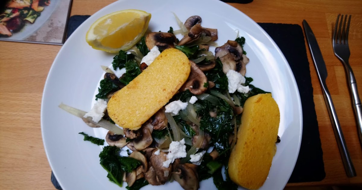 Griddled Polenta with Lemon Kale and Mushrooms