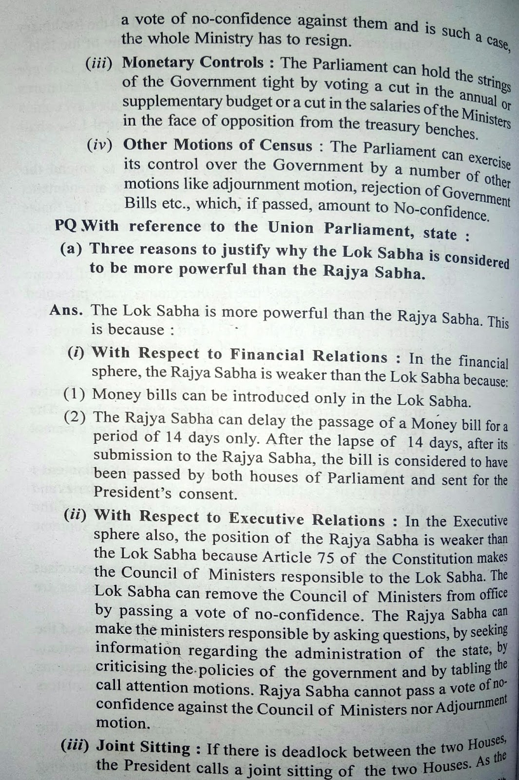 The Union Parliament Morning Star Class 10 Civics Answers Chapter 1