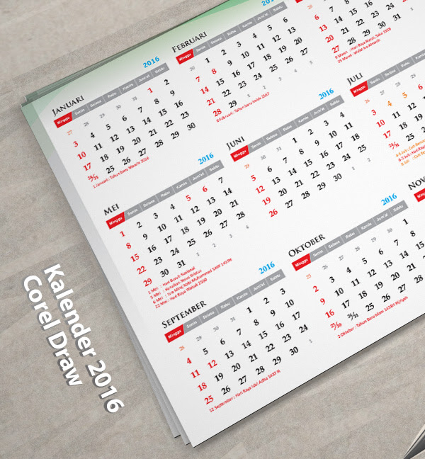 Download Kalender 2016 Template Gratis Desain
