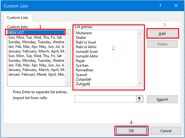 Gambar cara membuat data AutoFill custom di Excel