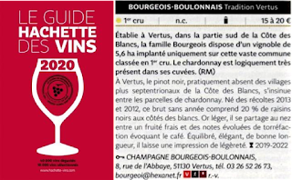 Guide Hachette de vins 2020, champagne premier cru Bourgeois-Boulonnais