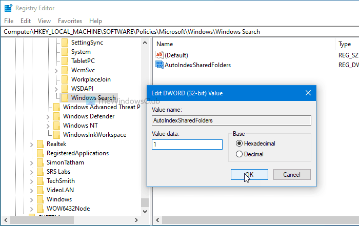 Как запретить Windows автоматически добавлять общие папки в индекс поиска