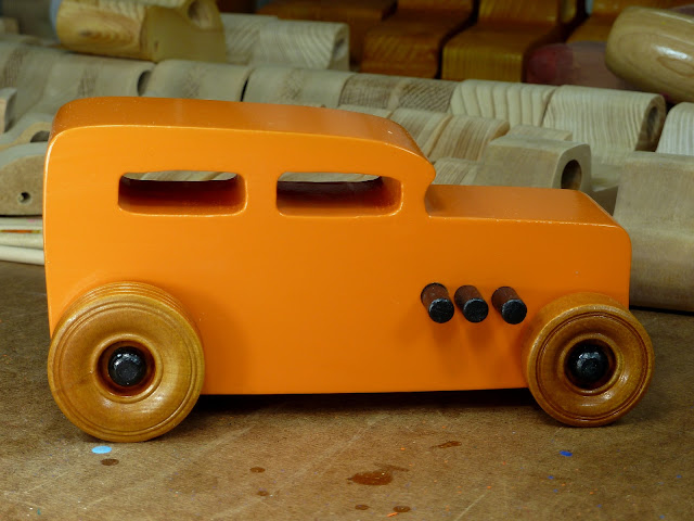 Handmade Wooden Toy Car Hot Rod 1932 Ford Sedan Hot Rod Freaky Ford Orange Black