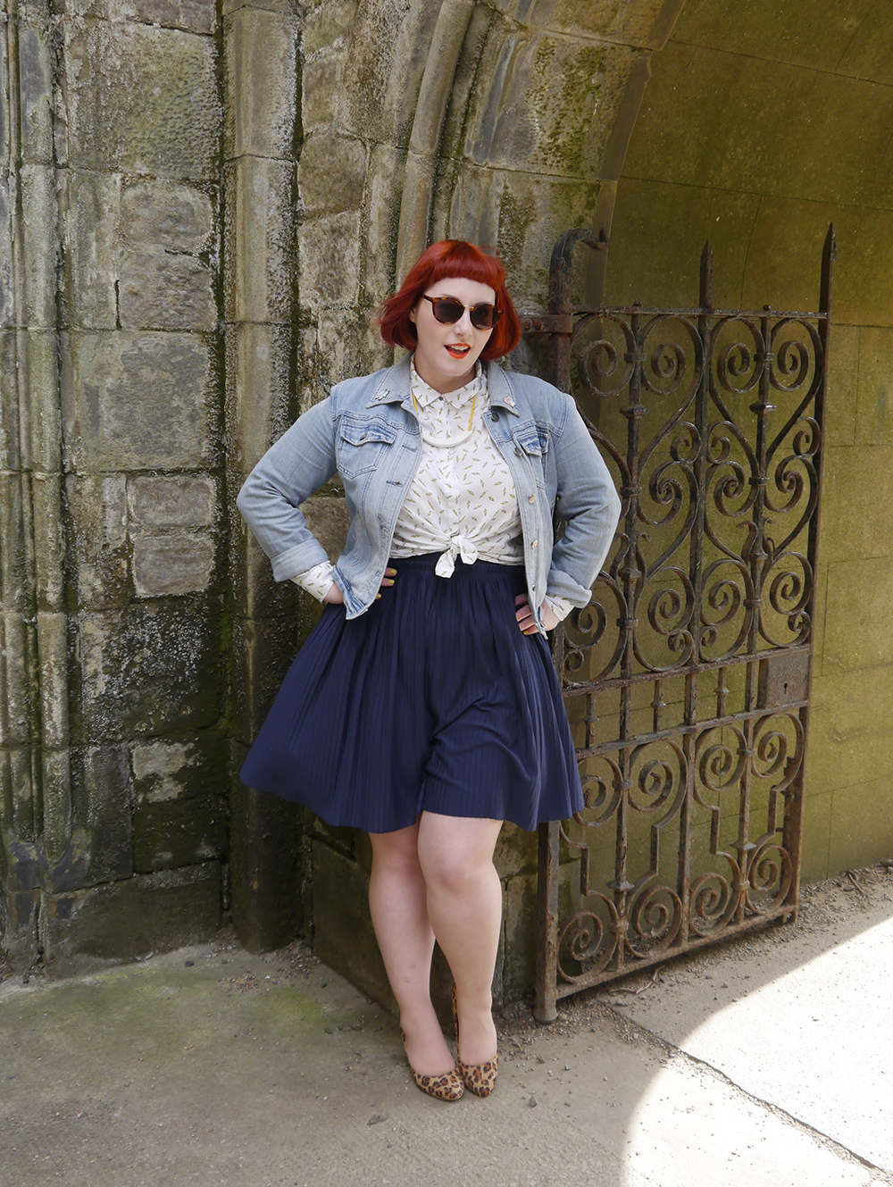 Embracing the Scottish summer with Iolla sunglasses Scottish blogger, red head, Scottish street style, fun street style, colourful street style, colourful blogger, colourful outfit, red bob, ginger bob, sunlglasses style, #seewithiolla, iolla, Beth lamont necklace, yellow accessories, lightning bolt shirt, patterned shirt, denim jacket, yellow nails, Scottish summer, Murray sunglasses, tortoise shell sunglasses
