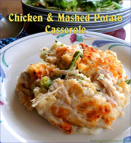 Chicken and Mashed Potato Casserole, choose your poultry, vegetable and cheese, sandwiched between layers of mashed potato.| Recipe developed by www.BakingInATornado.com | #recipe #dinner
