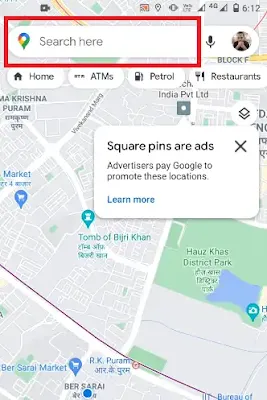 tap on Search box in Google Maps