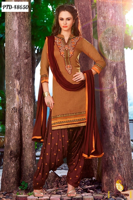 Beautiful  brown silk Indian designer punjabi patiala salwar suit online shopping with discount offer sale at pavitraa.in