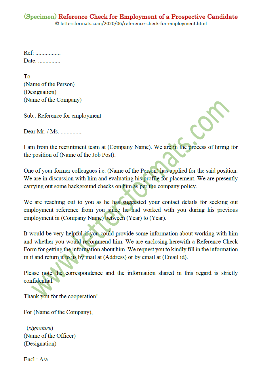 Sample Letter from Employer for Reference Check of Employee