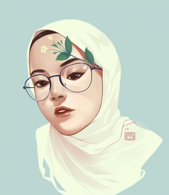 Gambar kartun muslimah berkacamata