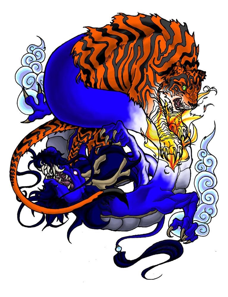 Тигр дракон мужчина совместимость. Монада дракон тигр. Дракон тигр черепаха Феникс Легенда. Тату Инь Янь дракон и тигр. Тату дракон и тигр.