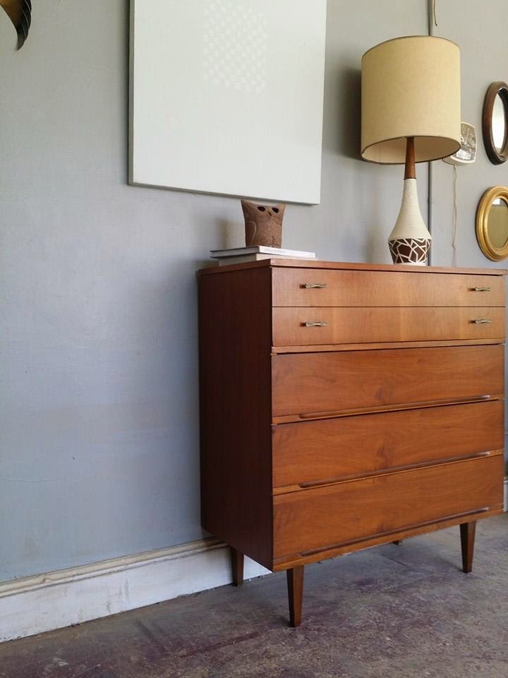 Vintage Ground Mid Century Highboy Chest of Drawers / Dresser