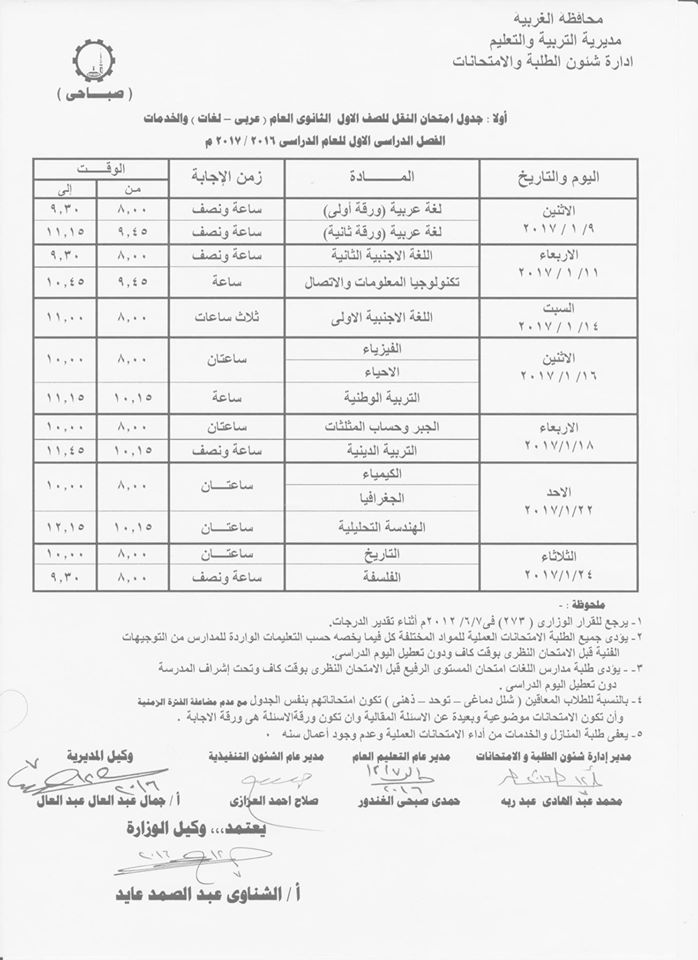 لكل محافظات مصر - جداول امتحانات نصف العام 2017  20
