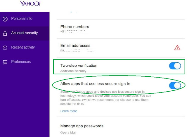 unable to verify account name or password for yahoo mail