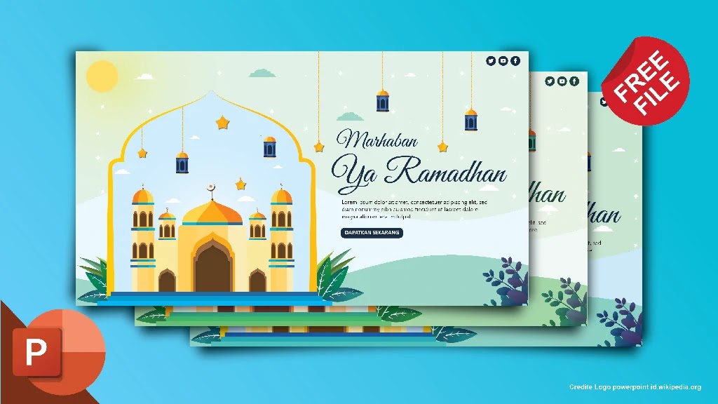 Free Ramadhan PPT : Desain Flat Tema Ramadhan PowerPoint - TEMPLATEKITA.COM